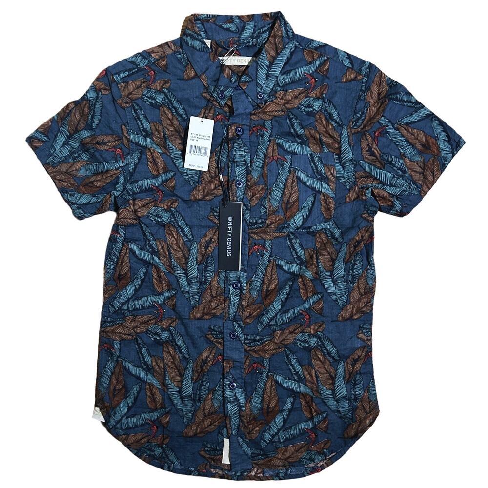 NWT Nifty Genius Short Sleeve Button Down Leaf Print Shirt XS